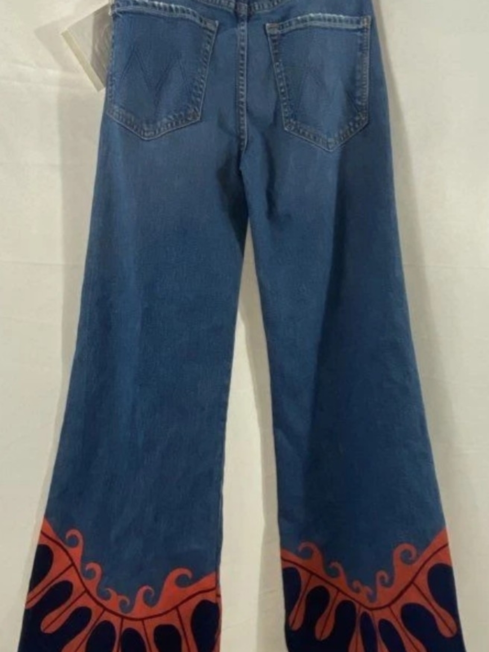 MOTHER Wide-Leg Jeans in Blue with Red Accent Hem - Picture 3 of 9